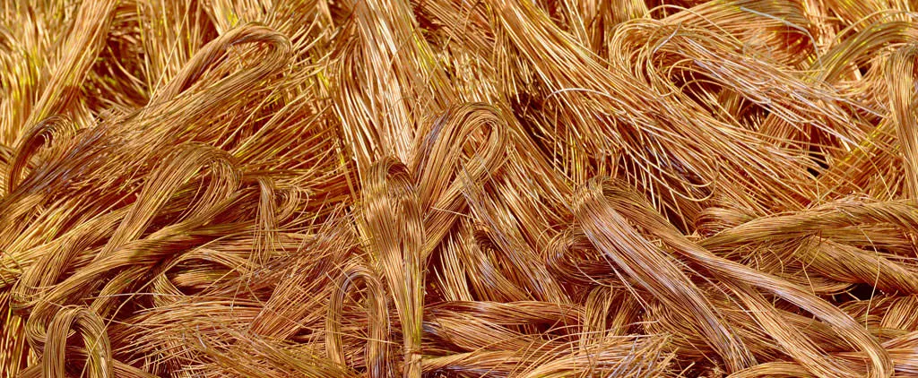 Stripped copper wire ready for recycling